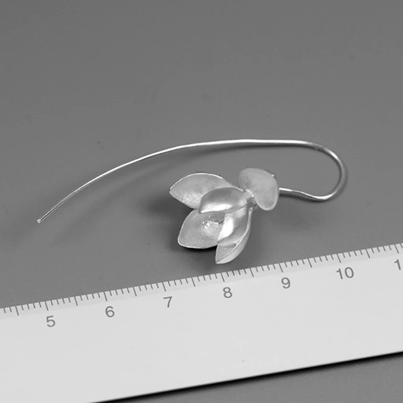 Lotus Fun Real 925 Sterling Silver Handmade Designer Fine Jewelry Elegant Magnolia Flower Dangle Earrings for Women Brincos