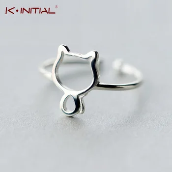 Kinitial 1Pcs New 925 Silver Cool Open Adjustable Baby Cats Ring Statement Rings Cat Jewelry For woman Girl Child Gifts Anel