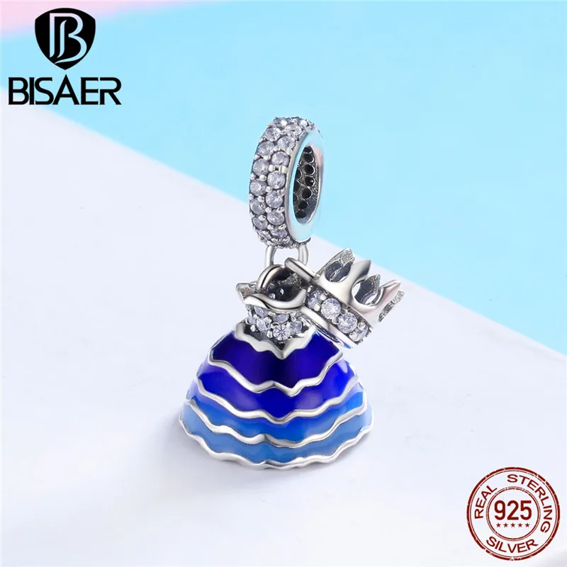 Original Princess Charms 925 Sterling Silver Lovely Princess Blue Dress