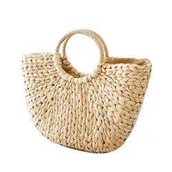 Летняя Пляжная сумка Для женщин соломы плетная Сумочка через плечо Сумка вместительная сумка для путешествий Кошелек Дамская мода