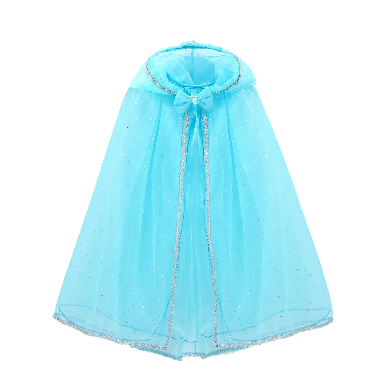 MUABABY Girl Sequin Hooded Cloak Princess Accessory Elsa Belle Aurora Rapunzel Cape Kids Halloween Mantle Girls Summer Dress Up - Цвет: Light Blue Cloak