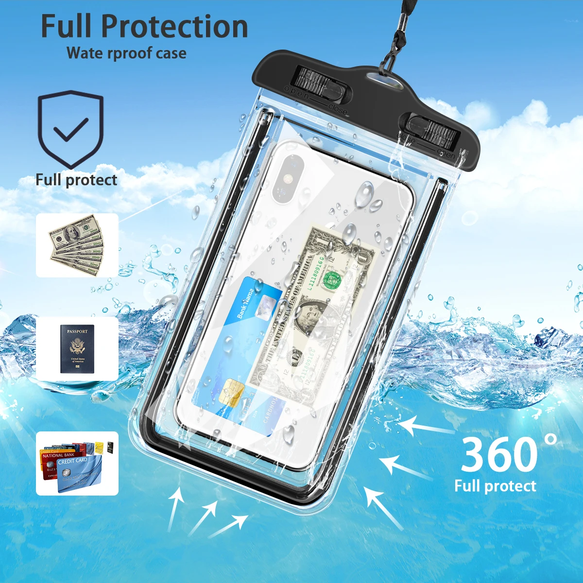 

KJOEW Luminous Waterproof Universal Mobile Phone Case For iPhone Xr X Xs Max 8 7 Samsung S9 Clear Sealed Phone Pouch Bag Cover