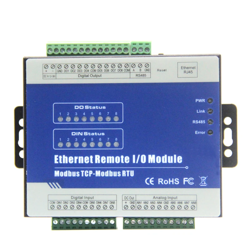 

IOT RTU Ethernet Modbus TCP Data Logger RS485 Extended I/O Module with 8 Relay Output 8 DI