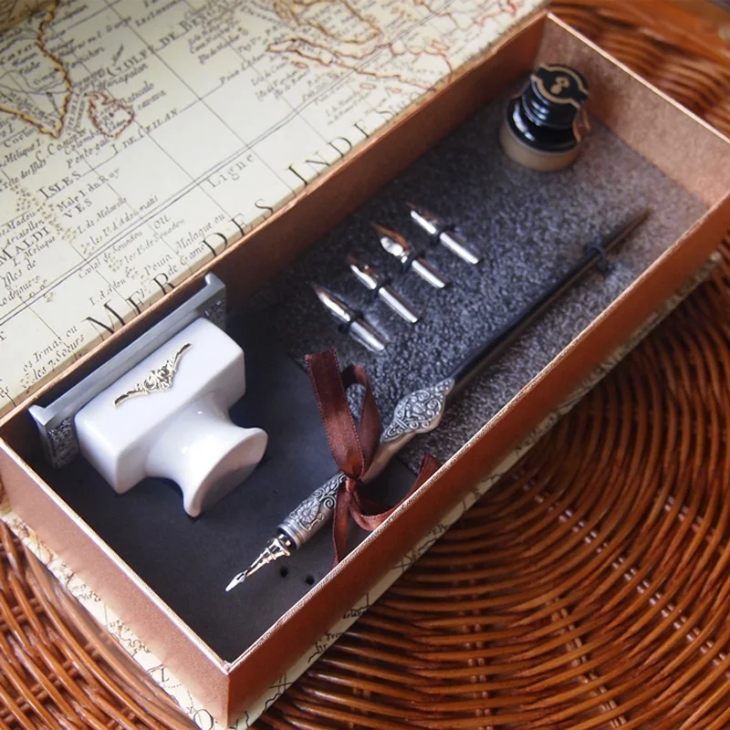 

New Best Gothic Calligraphy Dip Pen Set with 1 Pen 4 Nibs 1 Ink 1 Ceramic Fount