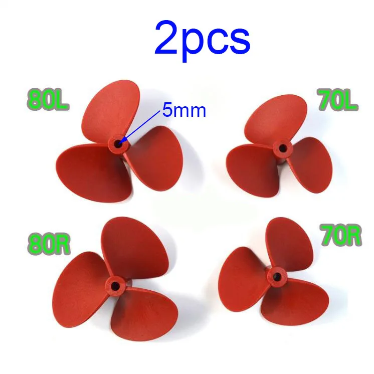 2 Pcs 70mm 80mm 3 Blades Propeller 5mm Shaft Propellers Red Spare Parts For RC Boat Model Bait/Feeding Underwater Drone | Игрушки и