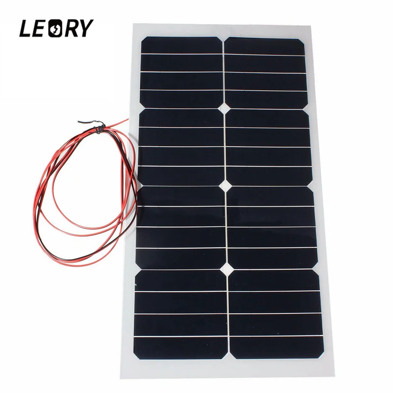 

LEORY 20W 12V Solar Panels Semi Flexible Sunpower Solar Cells With 300cm Cable For Car Batteries RV Boat