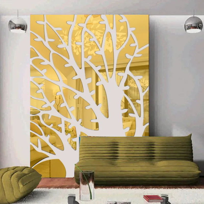 3D Acrylic Decorative Mirror Wall Sticker Big Tree Mirror Wall Sticker Home Living Room Hotel Large Size Decorative Wall Sticker