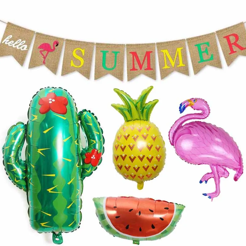 

Flamingo Pineapple Cactus Balloon hello summer Garland Banner Foil Birthday Balloons for Wedding Hawaii Party Decoration