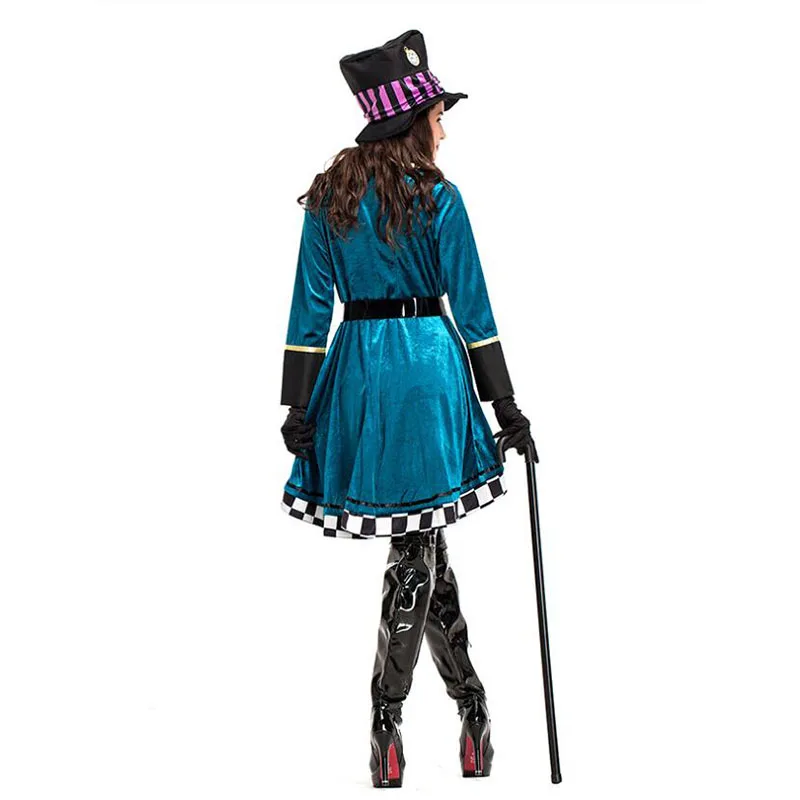 Алиса в стране чудес Клоунский Костюм безумного Шляпника для взрослых Для женщин сексуальные фантазии маг Косплэй, Хэллоуин, карнавал; волшебное платье
