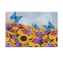 Природа декорации Декор голубая бабочка летит над цветами и подсолнухами коврики для ванной нескользящие двери коврики пол подъездов двери коврики