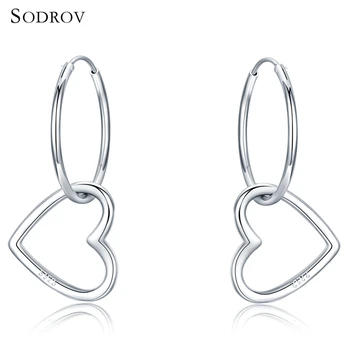 

New 100% 925 Hot Sterling Silver Earrings Round & Heart Hoop Earrings for Women Fine Jewelry Gift E024
