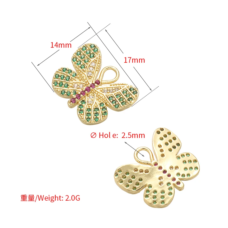 ZHUKOU 14x17 мм латунные кубические циркония Подвески-бабочки для женщин ожерелье серьги браслет ювелирные изделия Аксессуары Модель: VD501
