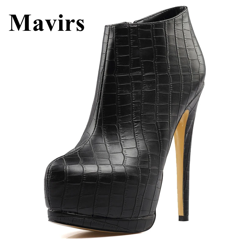 

Mavirs Brand Platform Boots 2018 Round Toe 16CM Super High Heels Ankle Boots For Women Black Pumps Stiletto Party Shoes US 5-15