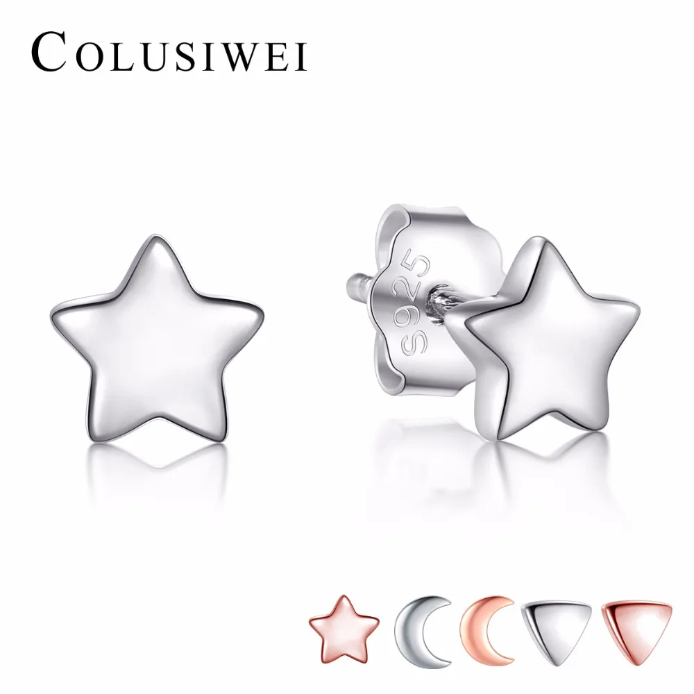 

925 Sterling Silver Earrings Fashion Star & Moon & Triangle Stud Earrings For Women Fashion Style Girl Sterling-silver-jewelry