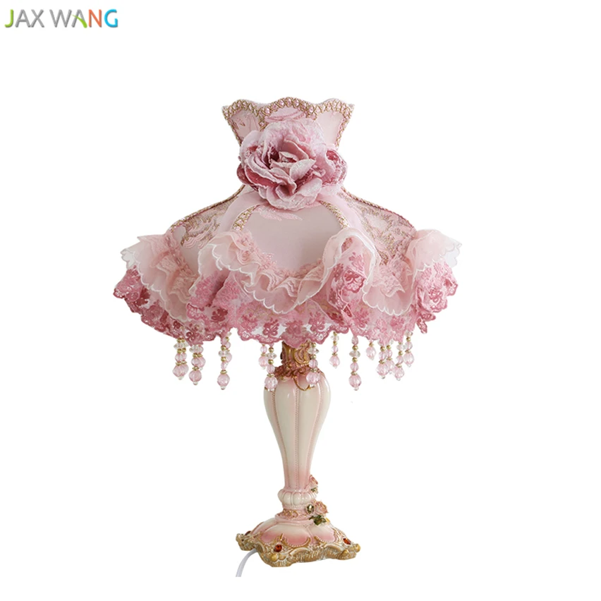 Modern Lace Fabric Table Lamp Bedroom Bedside Lamp Princess Room Pink ...
