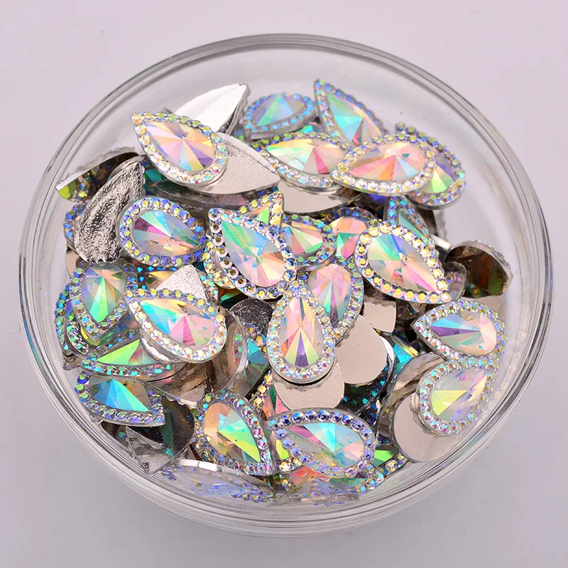 JUNAO 13*18mm 16*30mm Crystal AB Drop Rhinestones Applique Flaback Resin Gems Non hotfix Crystal Stones DIY Diamond Strass images - 6