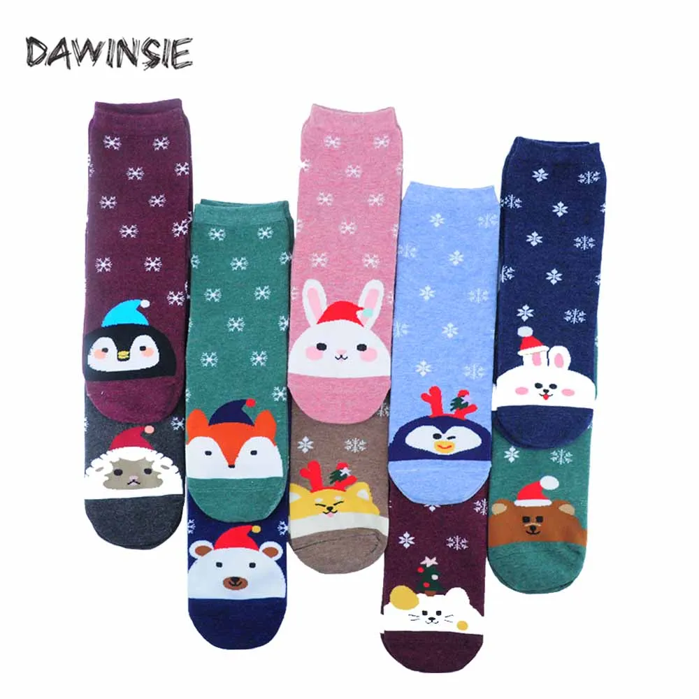 

2019 Autumn Winter New Year Christmas Cartoon Pure Cotton Coloured Harajuku Women Mid Tube Happy Socks Factory Direct Sale