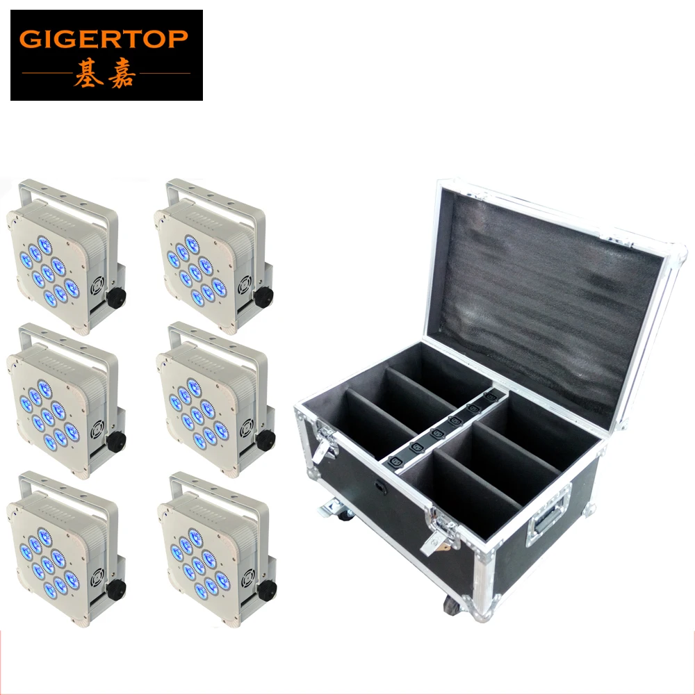 

Hi-Quality TIPTOP Charging Roadcase 6Pcs 9x18W 6in1 RGBWA+UV Battery Wireless LED Par Light DMX512 Battery Flat Led Par Light