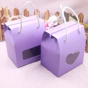 

20pcs Paper Clear Heart Window Box multi color Paper Candy Boxes With Handle Snack Cookie Chocolates Gifts box for wedding