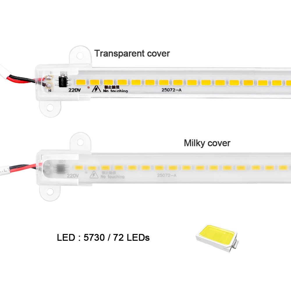 10 шт./лот светодиодный трубки 50 см светодиодный бар светильник 220V 50 см SMD 5730 жесткая Светодиодные ленты светильник для Кухня, софиты для шкафа