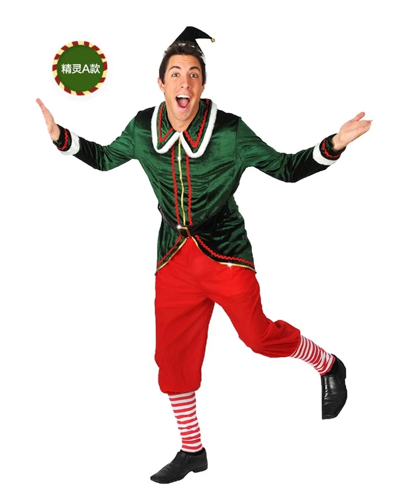 Взрослый Рождественский костюм эльфа мужской костюм Санта-эльфа мужской костюм необычное рождественское платье вечерние платья большого размера 2XL - Цвет: Elf A