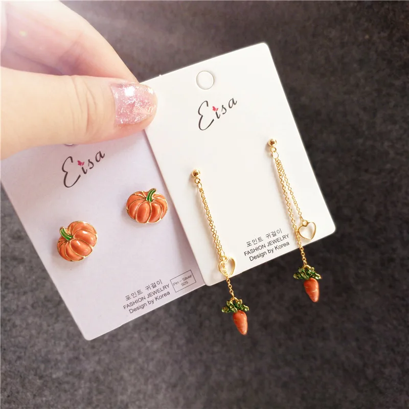 

Korea Handmade Cute Cartoon Alloy Pumpkin Carrot Women Drop Earrings Dangle Earring Fashion Jewelry Accessories-JQD5