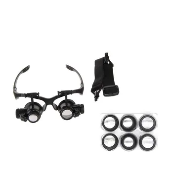

10X 15X 20X 25X LED Lights Glasses Magnifier Jeweler Watch Repair Eye Glasses Optical Lens Magnifier Loupe Tools With 2 LED