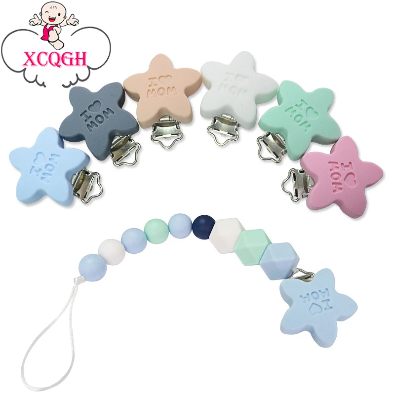 

XCQGH 10PCS Silicone I Love Mom Pattern Pacifier Clips DIY Nipple Pacifier Chain