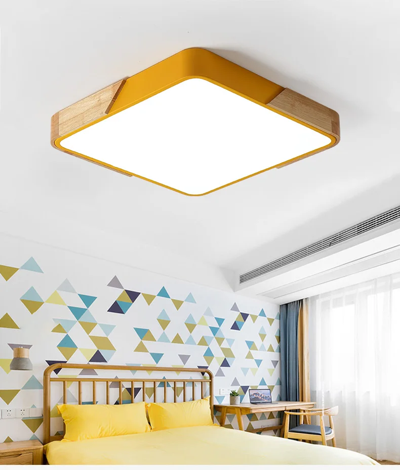 Liga de Carvalho Conduziu a Lâmpada do Teto Luzes de Teto Sala de Estar Luz de Teto Nordic Quadrado Multicolor Pode Ser Escurecido Levou Quarto Levou Luminárias 7 conduziu a lâmpada do teto quarto conduziu a luz teto luminárias