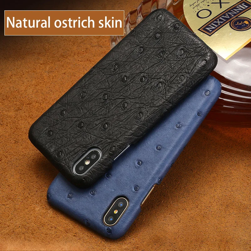 

Low-key Luxury Genuine Leather For iPhone X case Natural Ostrich skin back cover For iPhone 6 6S 7 8 Plus SE 5 5S case