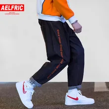 Aelfric Eden, штаны-шаровары с вышивкой в виде китайских букв, мужские джинсы из денима в стиле хип-хоп, мешковатые джоггеры, повседневные байкерские джинсы в стиле ретро, уличная одежда UR46