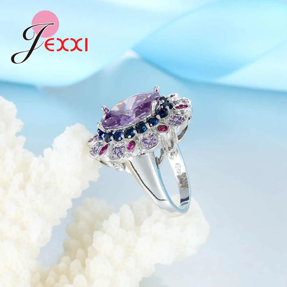 Роскошное кольцо на палец высшего класса с фиолетовым камнем 925 пробы Серебряное кольцо для женщин Лидер продаж свадебный подарок