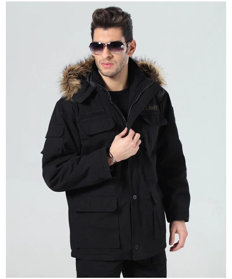 Армейская Тактическая Военная зимняя куртка для мужчин Уличная теплая хлопковая куртка ВДВ для спорта страйкбол охота стрельба EDC одежда - Цвет: Black