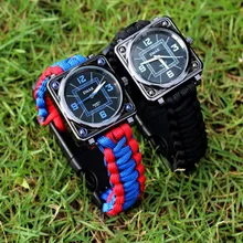 Многоцелевой Открытый Кемпинг спасательный аварийный инструмент. Водонепроницаемые механические часы, компас зонтик веревка