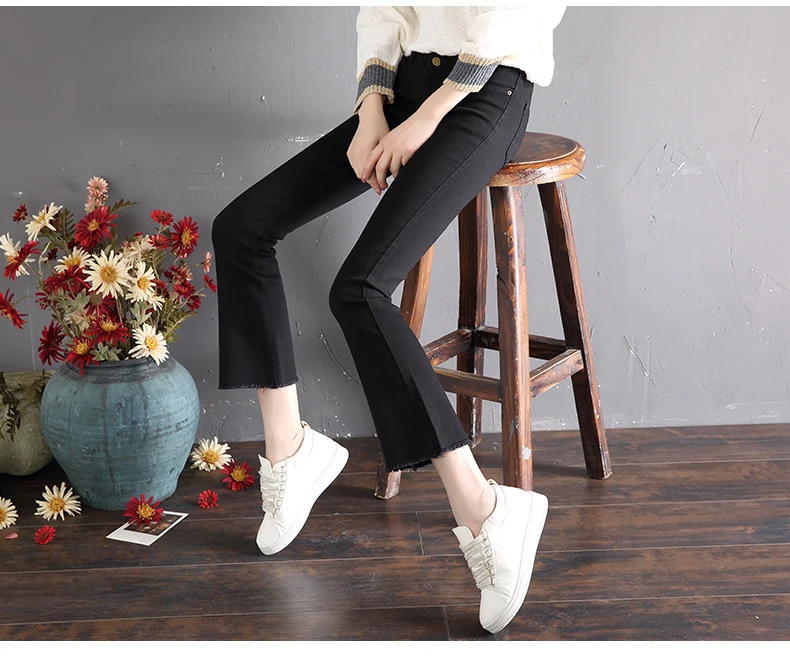 Расклешенные Брюки Эластичные Обтягивающие джинсы женские 2019 хлопок до щиколотки брюки женская одежда брюки студенческие колокольчики