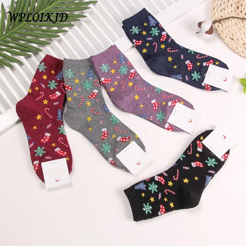 

Fashion New Personality Harajuku Christmas Socks Lovely Cartoon Sweet Women Socks College Style Candy Color Funny Socks Sokken