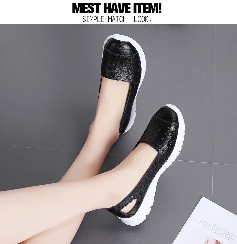 2019 Summer women flat shoes genuine leather cutout ballet flats shoes flats ladies slip on loafers nurse boat shoes (12)