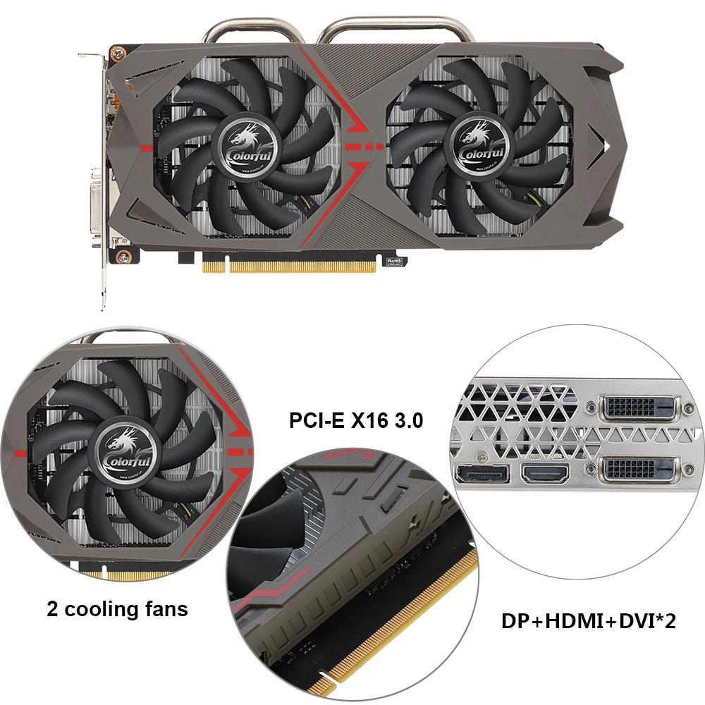 Красочная видеокарта GeForce GTX 1060 GPU 6GB 192bit Esport Gaming GDDR5 6144M PCI-E X16 3,0 VR Ready с 2 вентиляторами охлаждения