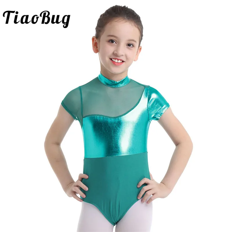 US Girl Kid Gymnastics Leotard Ballet Dancewear Shiny Metallic Bodysuit Costume