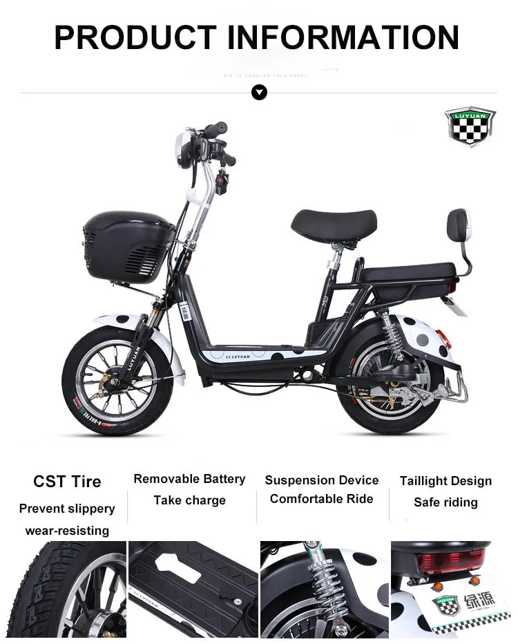 Flash Deal Electric Scooter Bicycle 48V Two Wheels Electric Bicycle Portable Green/Purple/Black Electric Scooter With Two Seat For Ladies 0