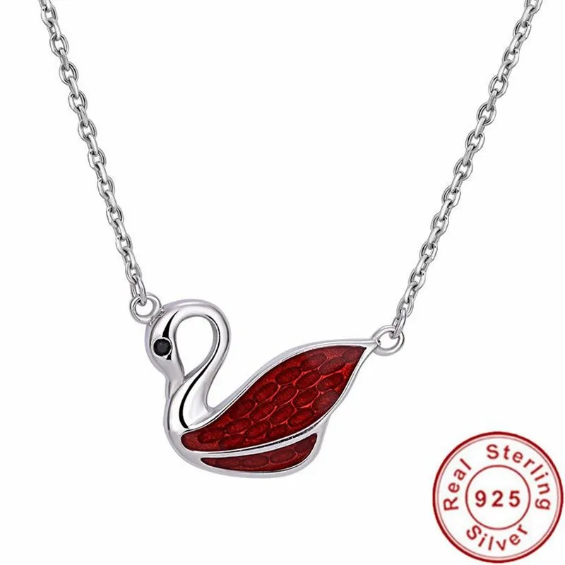 Animal Pendant Necklace Women Jewelry Black Zircon Red Enamel Swan Silver 925 | Украшения и аксессуары