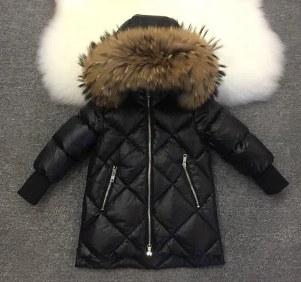 Новая зимняя плотная пуховая куртка с воротником из натурального меха енота для девочек длинное пуховое пальто Высокое качество