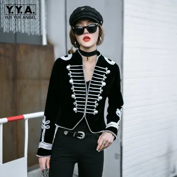 

England Style Women Short Jacket Boyfriend Spring Autumn Runway Embroidery Vintage Outwear Coat Stand Collar Button Court Jacket