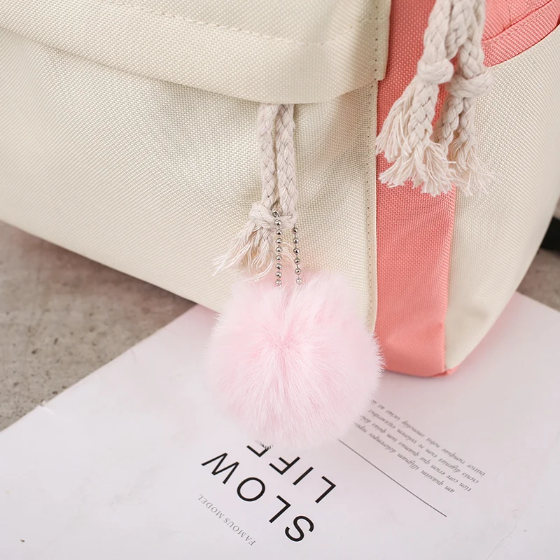 pink letter embroidery patchwork backpack womens backpack canvas bag shoulder school bags for girls ladies backpack purse set