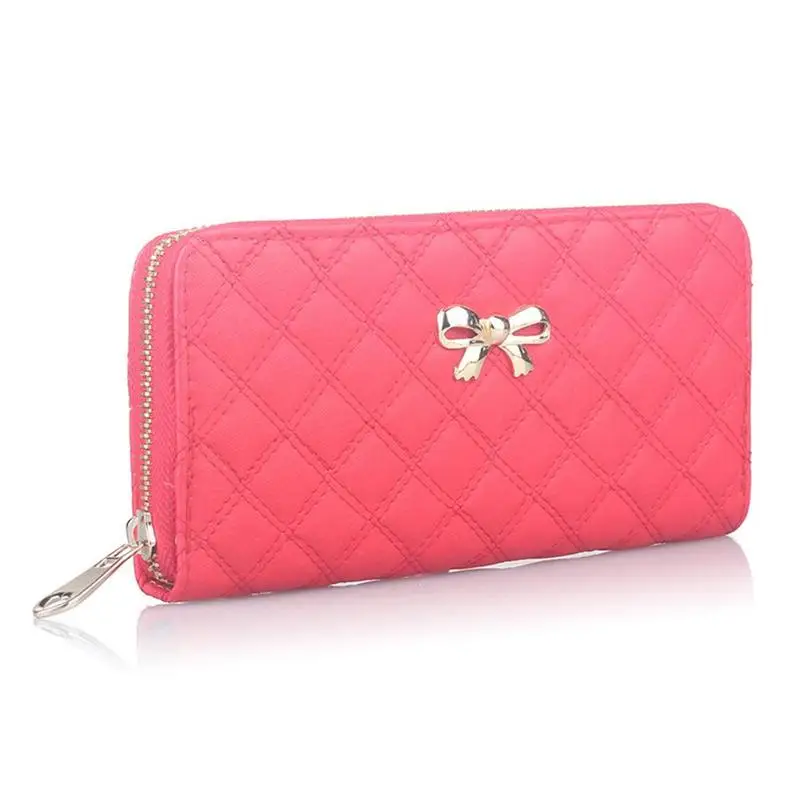 

Cards Holder Wallet Ladies Cute Bow Knot Women Long Wallet Pure Color Clutch Bag Candy Color Leather Purse Phone Card Holder Bag