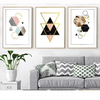 

SURE LIFE Modern Abstract Geometry Gold Letters Canvas Paintings Kitchen Posters Prints Wall Art Pictures For Living Room Decor