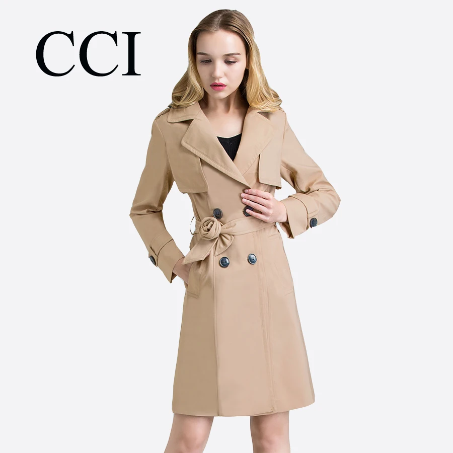 CCI Sashes Turn Down Collar Women Trench Overcoats Spring Chaqueta