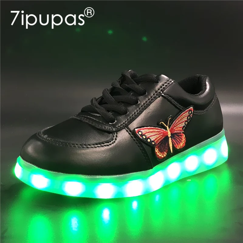 Black Rechargeable 7-Color LED Light Up Boys Girls Unisex Kids Sneakers Size 11