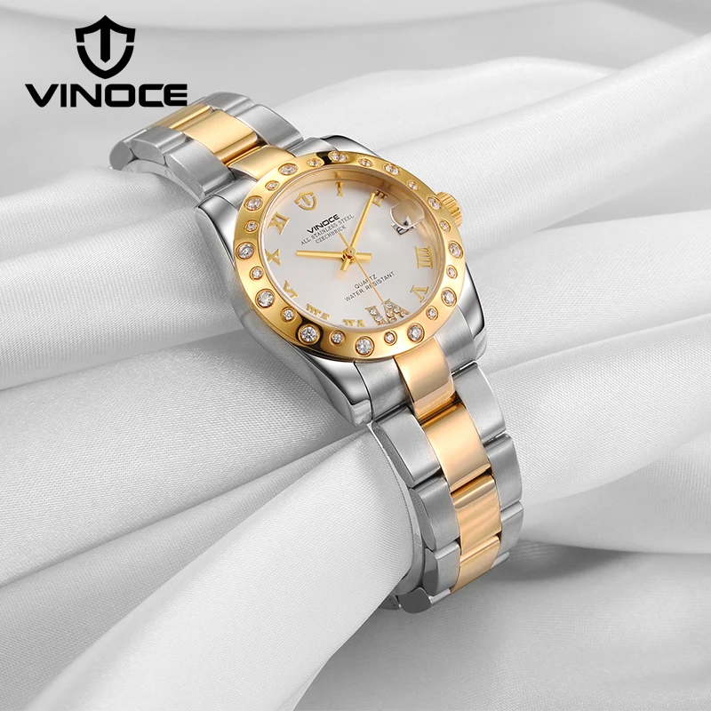 Женские часы VINOCE из нержавеющей стали с кристаллами и стразами