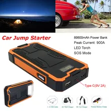 89800 mAh Auto Salto di Avviamento Accumulatori e caricabatterie di riserva Batteria per Auto Portatile Del Caricatore 9 V 2A Dispositivo di Avviamento Tipo C Dual USB 3.0 Caricabatterie Rapido